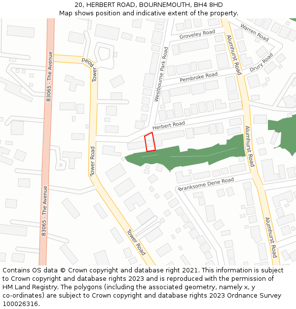 20, HERBERT ROAD, BOURNEMOUTH, BH4 8HD: Location map and indicative extent of plot