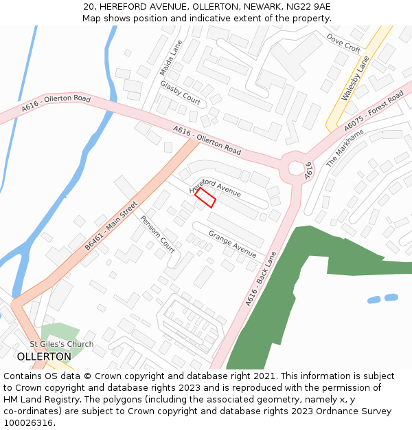 20, HEREFORD AVENUE, OLLERTON, NEWARK, NG22 9AE: Location map and indicative extent of plot