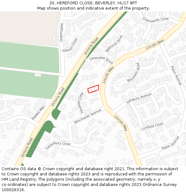 20, HEREFORD CLOSE, BEVERLEY, HU17 8PT: Location map and indicative extent of plot