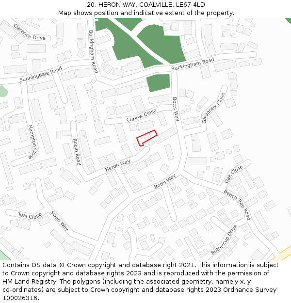 20, HERON WAY, COALVILLE, LE67 4LD: Location map and indicative extent of plot