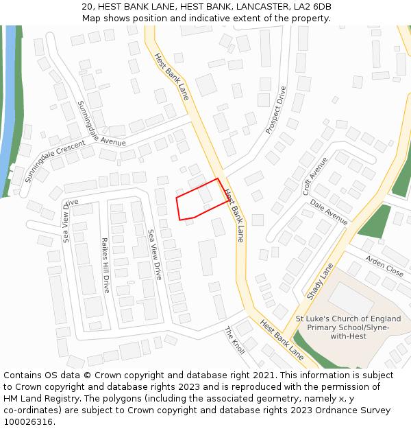 20, HEST BANK LANE, HEST BANK, LANCASTER, LA2 6DB: Location map and indicative extent of plot