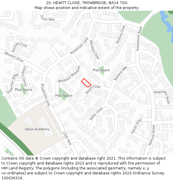 20, HEWITT CLOSE, TROWBRIDGE, BA14 7SG: Location map and indicative extent of plot