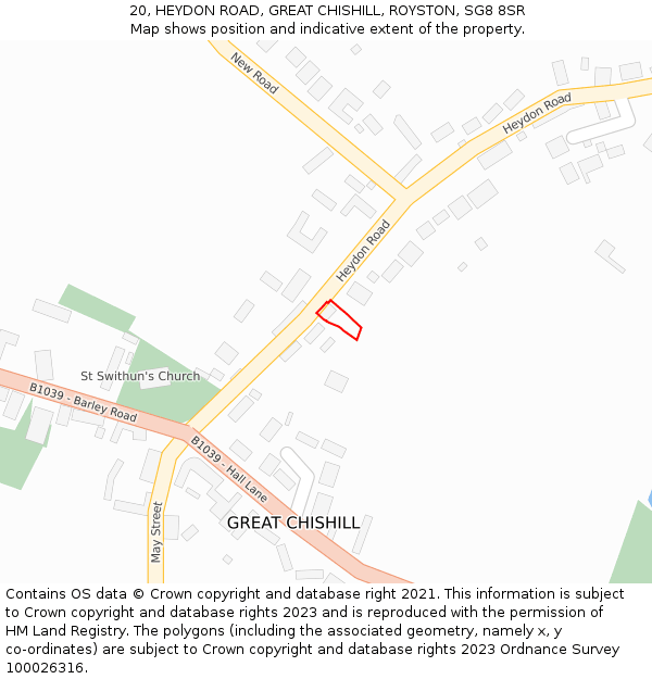 20, HEYDON ROAD, GREAT CHISHILL, ROYSTON, SG8 8SR: Location map and indicative extent of plot