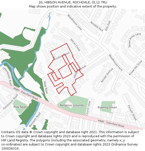 20, HIBSON AVENUE, ROCHDALE, OL12 7RU: Location map and indicative extent of plot