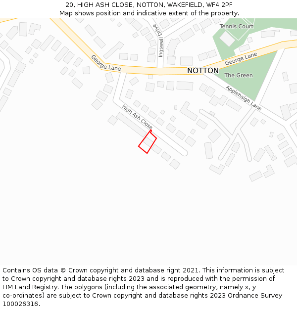 20, HIGH ASH CLOSE, NOTTON, WAKEFIELD, WF4 2PF: Location map and indicative extent of plot