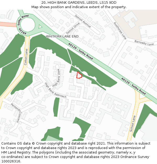 20, HIGH BANK GARDENS, LEEDS, LS15 9DD: Location map and indicative extent of plot