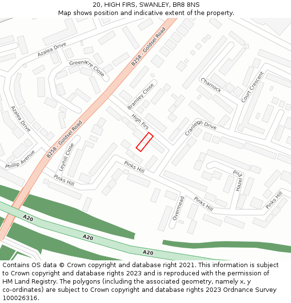 20, HIGH FIRS, SWANLEY, BR8 8NS: Location map and indicative extent of plot