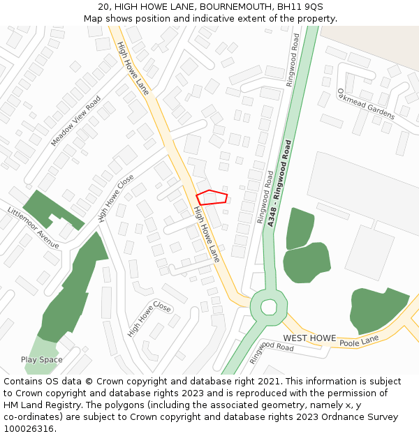20, HIGH HOWE LANE, BOURNEMOUTH, BH11 9QS: Location map and indicative extent of plot