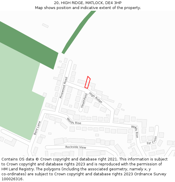 20, HIGH RIDGE, MATLOCK, DE4 3HP: Location map and indicative extent of plot