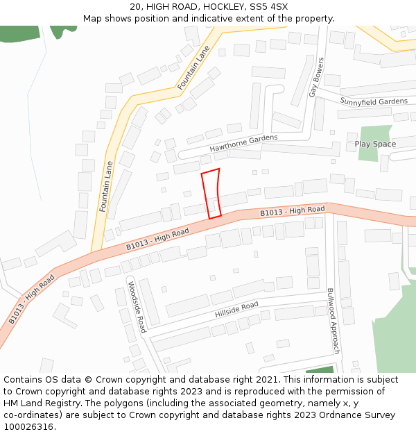 20, HIGH ROAD, HOCKLEY, SS5 4SX: Location map and indicative extent of plot