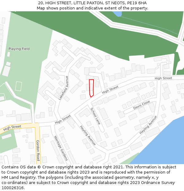 20, HIGH STREET, LITTLE PAXTON, ST NEOTS, PE19 6HA: Location map and indicative extent of plot