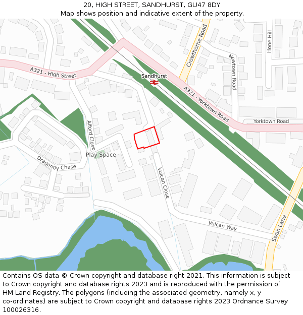 20, HIGH STREET, SANDHURST, GU47 8DY: Location map and indicative extent of plot