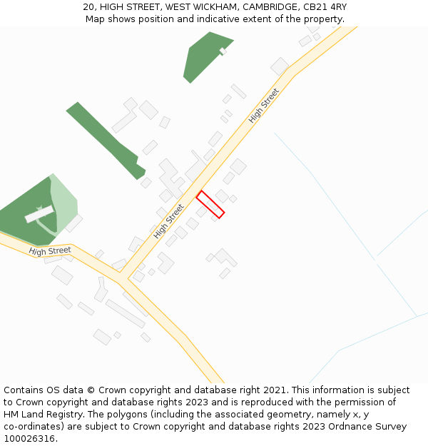 20, HIGH STREET, WEST WICKHAM, CAMBRIDGE, CB21 4RY: Location map and indicative extent of plot