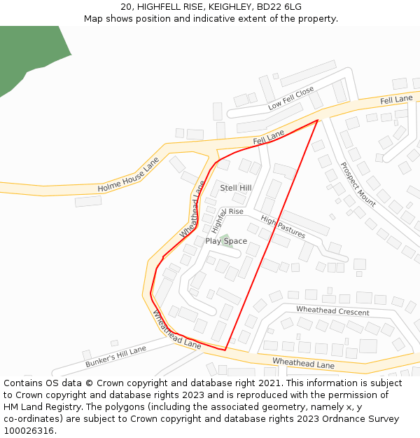 20, HIGHFELL RISE, KEIGHLEY, BD22 6LG: Location map and indicative extent of plot