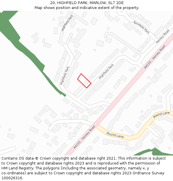 20, HIGHFIELD PARK, MARLOW, SL7 2DE: Location map and indicative extent of plot