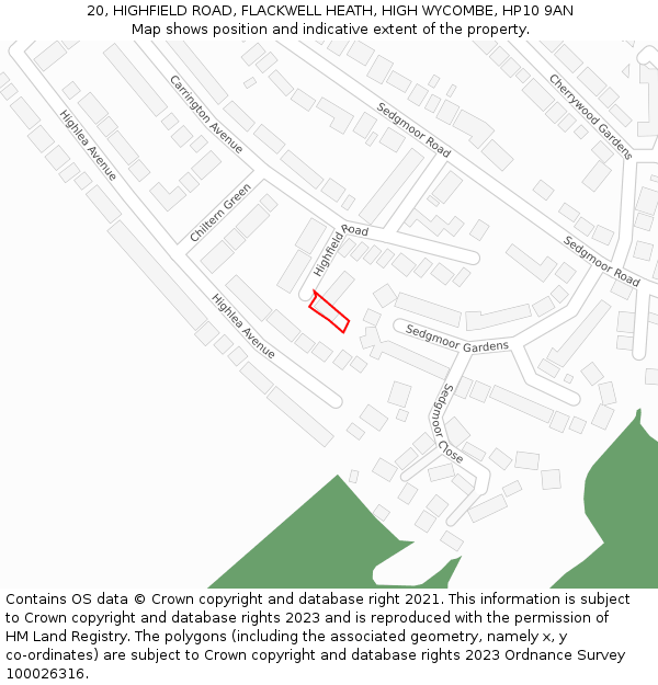 20, HIGHFIELD ROAD, FLACKWELL HEATH, HIGH WYCOMBE, HP10 9AN: Location map and indicative extent of plot