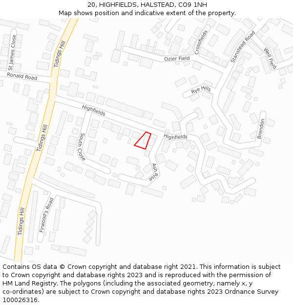 20, HIGHFIELDS, HALSTEAD, CO9 1NH: Location map and indicative extent of plot