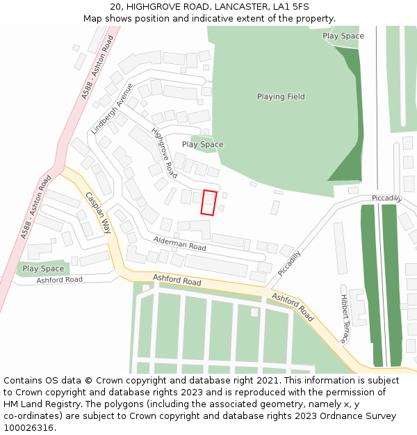 20, HIGHGROVE ROAD, LANCASTER, LA1 5FS: Location map and indicative extent of plot