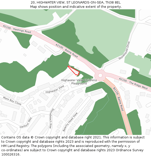 20, HIGHWATER VIEW, ST LEONARDS-ON-SEA, TN38 8EL: Location map and indicative extent of plot