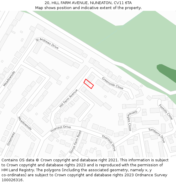 20, HILL FARM AVENUE, NUNEATON, CV11 6TA: Location map and indicative extent of plot