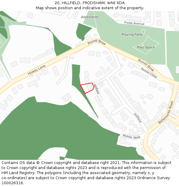 20, HILLFIELD, FRODSHAM, WA6 6DA: Location map and indicative extent of plot
