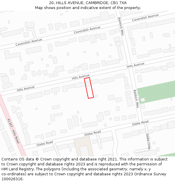 20, HILLS AVENUE, CAMBRIDGE, CB1 7XA: Location map and indicative extent of plot