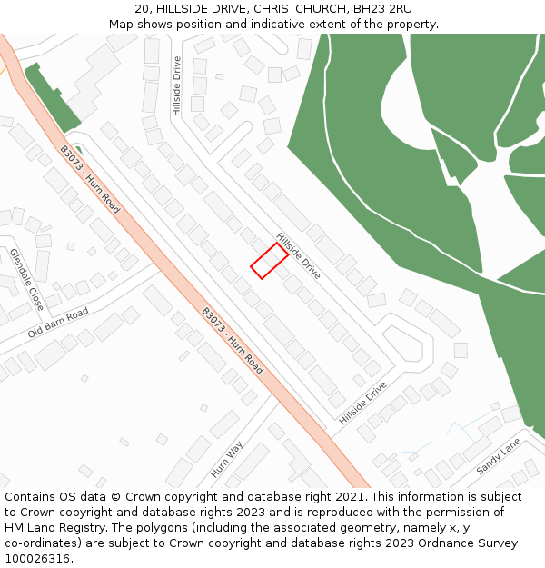 20, HILLSIDE DRIVE, CHRISTCHURCH, BH23 2RU: Location map and indicative extent of plot