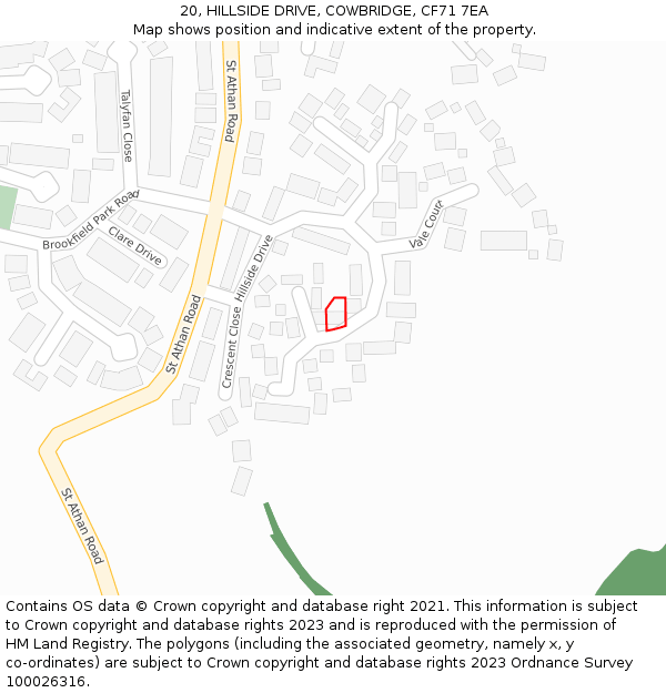 20, HILLSIDE DRIVE, COWBRIDGE, CF71 7EA: Location map and indicative extent of plot
