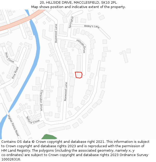 20, HILLSIDE DRIVE, MACCLESFIELD, SK10 2PL: Location map and indicative extent of plot