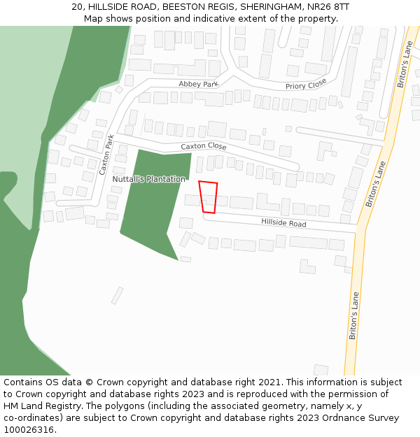 20, HILLSIDE ROAD, BEESTON REGIS, SHERINGHAM, NR26 8TT: Location map and indicative extent of plot