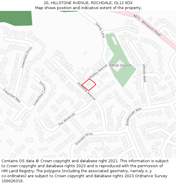 20, HILLSTONE AVENUE, ROCHDALE, OL12 6DX: Location map and indicative extent of plot