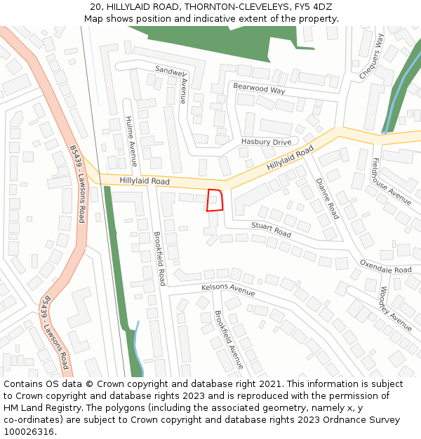 20, HILLYLAID ROAD, THORNTON-CLEVELEYS, FY5 4DZ: Location map and indicative extent of plot