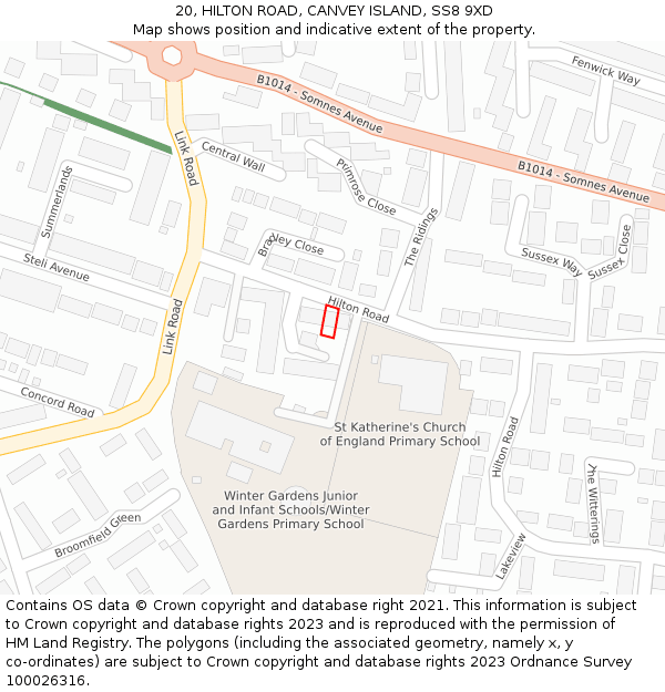 20, HILTON ROAD, CANVEY ISLAND, SS8 9XD: Location map and indicative extent of plot