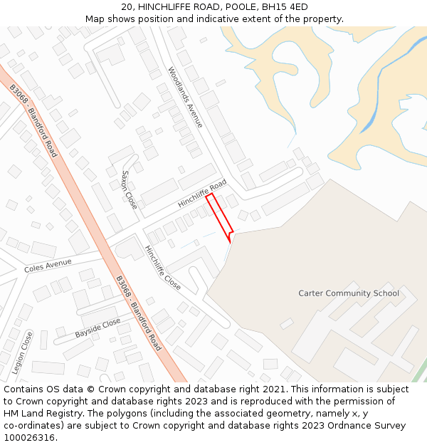 20, HINCHLIFFE ROAD, POOLE, BH15 4ED: Location map and indicative extent of plot