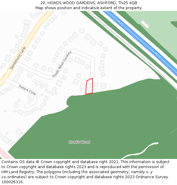 20, HOADS WOOD GARDENS, ASHFORD, TN25 4QB: Location map and indicative extent of plot