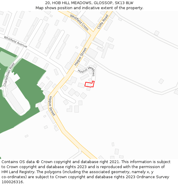 20, HOB HILL MEADOWS, GLOSSOP, SK13 8LW: Location map and indicative extent of plot