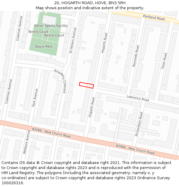 20, HOGARTH ROAD, HOVE, BN3 5RH: Location map and indicative extent of plot