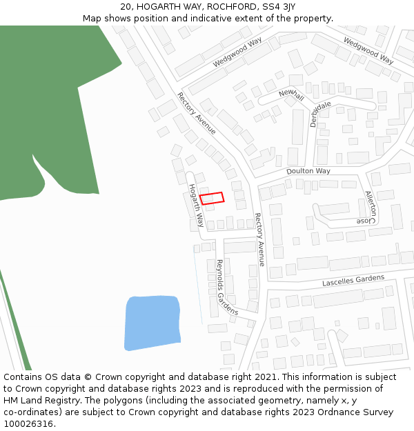 20, HOGARTH WAY, ROCHFORD, SS4 3JY: Location map and indicative extent of plot