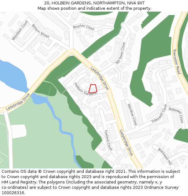 20, HOLBEIN GARDENS, NORTHAMPTON, NN4 9XT: Location map and indicative extent of plot