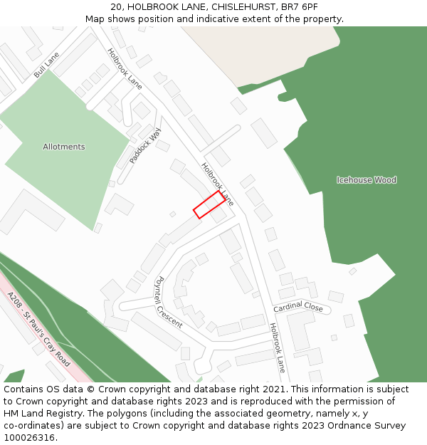 20, HOLBROOK LANE, CHISLEHURST, BR7 6PF: Location map and indicative extent of plot