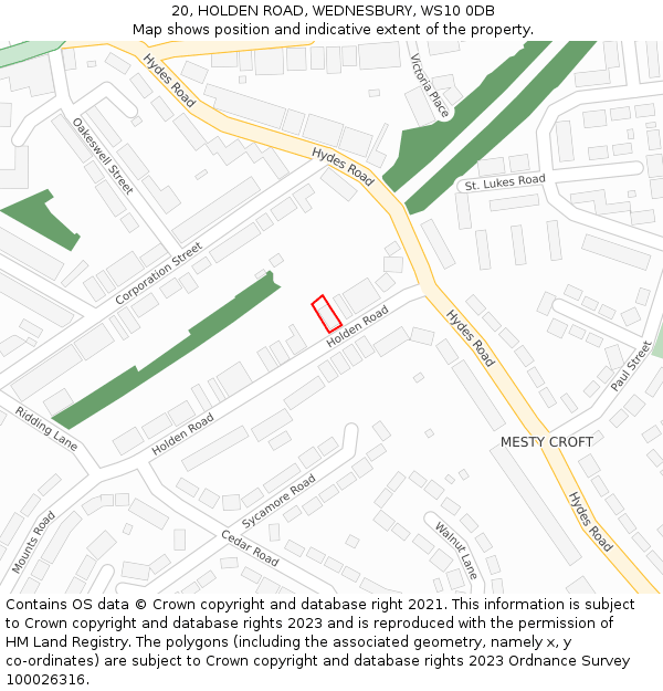 20, HOLDEN ROAD, WEDNESBURY, WS10 0DB: Location map and indicative extent of plot