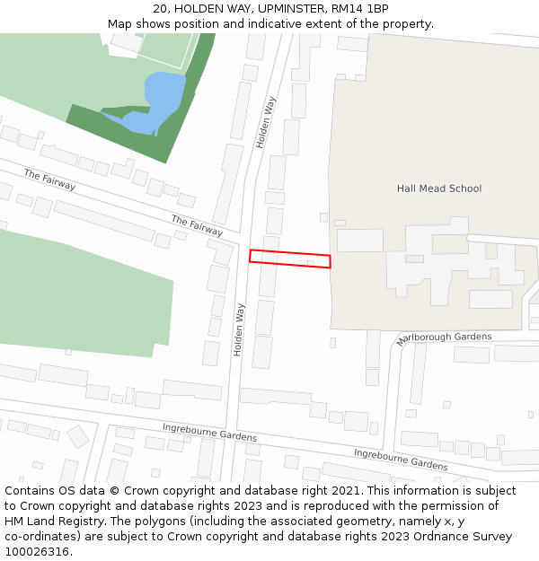 20, HOLDEN WAY, UPMINSTER, RM14 1BP: Location map and indicative extent of plot