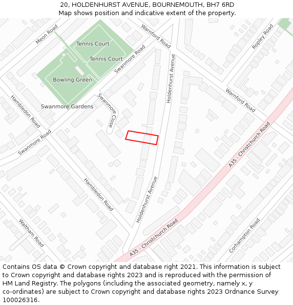 20, HOLDENHURST AVENUE, BOURNEMOUTH, BH7 6RD: Location map and indicative extent of plot