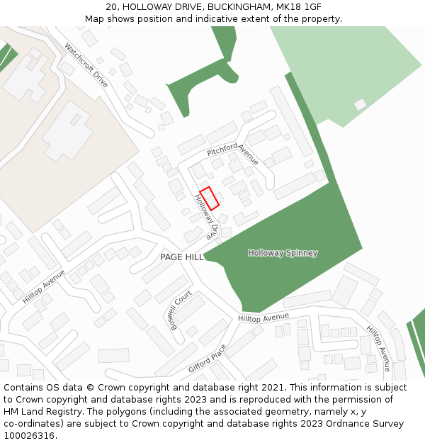 20, HOLLOWAY DRIVE, BUCKINGHAM, MK18 1GF: Location map and indicative extent of plot