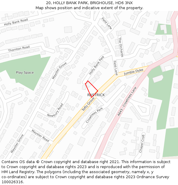 20, HOLLY BANK PARK, BRIGHOUSE, HD6 3NX: Location map and indicative extent of plot