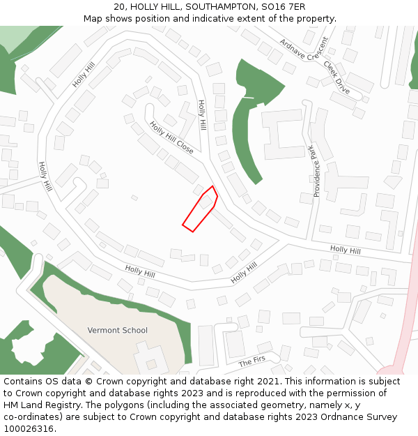 20, HOLLY HILL, SOUTHAMPTON, SO16 7ER: Location map and indicative extent of plot