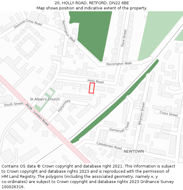 20, HOLLY ROAD, RETFORD, DN22 6BE: Location map and indicative extent of plot