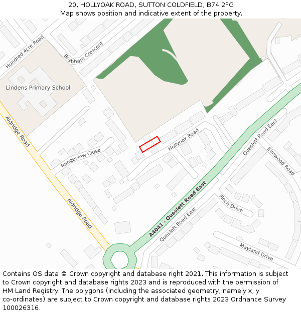 20, HOLLYOAK ROAD, SUTTON COLDFIELD, B74 2FG: Location map and indicative extent of plot
