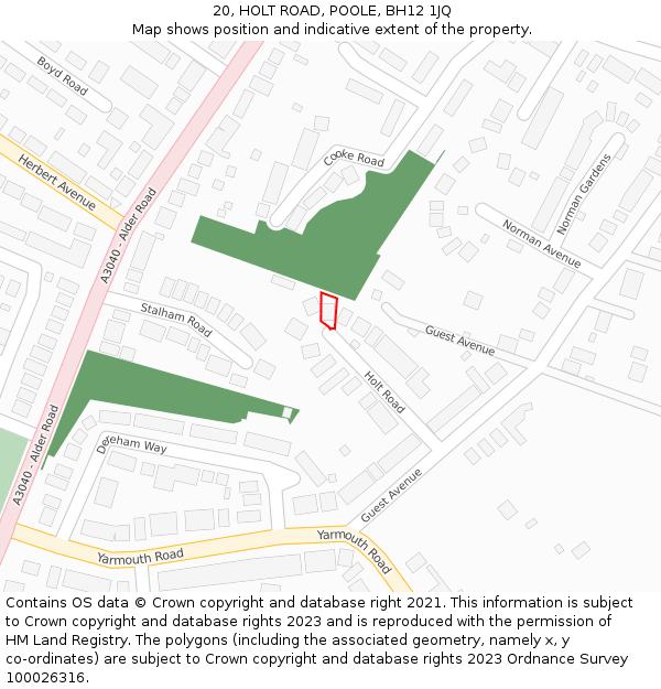 20, HOLT ROAD, POOLE, BH12 1JQ: Location map and indicative extent of plot