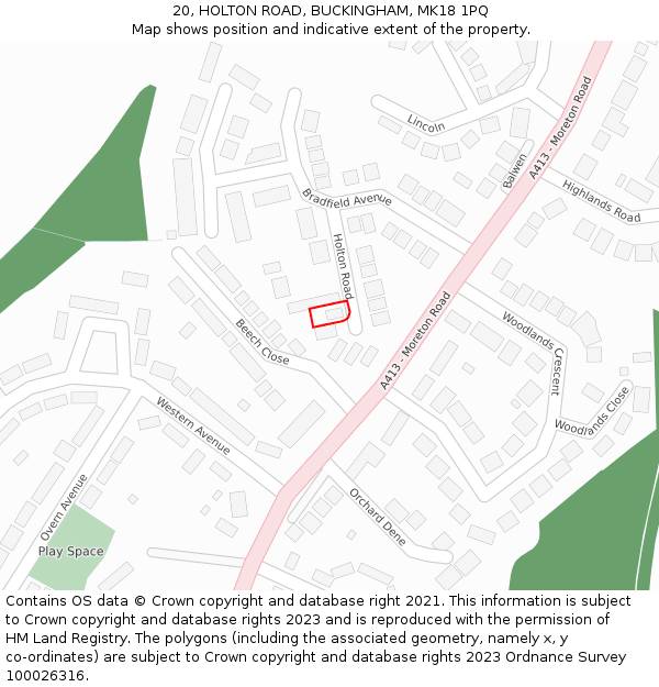 20, HOLTON ROAD, BUCKINGHAM, MK18 1PQ: Location map and indicative extent of plot